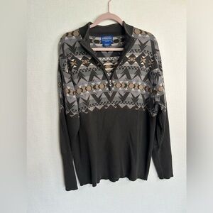 Pendleton Men's Cotton 1/4Zip Sweater Southwestern Design w/Elbow Pads